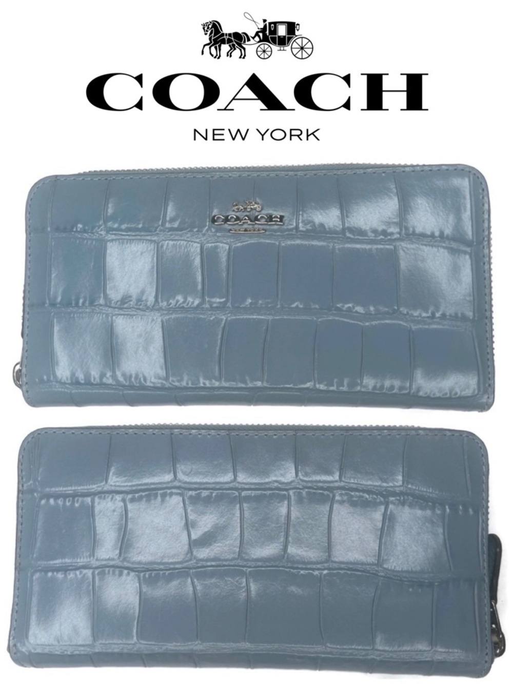 Coach Blue Leather Croc Full-Sized Wallet - Picture 1 of 5